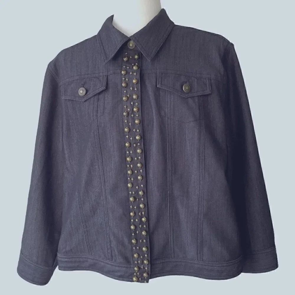 Ruby Road Womens Blue Snap Front Embellished Jacket SZ 18